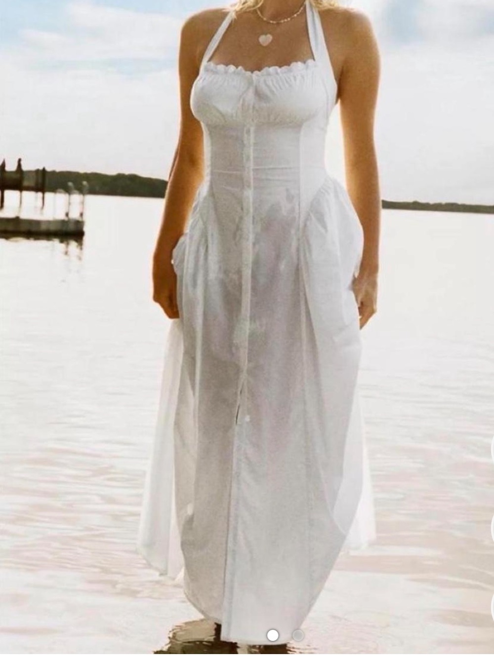 Urban Outfitters Kimchi BlueWhite Halter Maxi Dress with Corset Bodice NWT XL